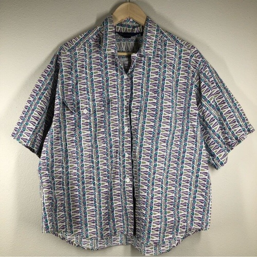 Vintage Columbia Fish Novelty Print Button Up Shirt 100% Cotton XL